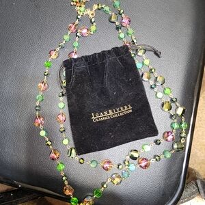 1990s QVC Retired Status Joan Rivers Green and Pink Beaded Necklace